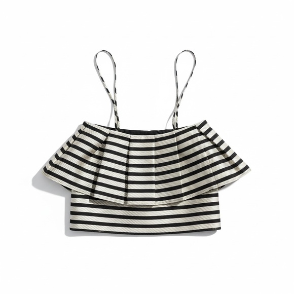 Baum und Pferdgarten Striped Black and White Women's ruffled crop top - Picture 2 of 6